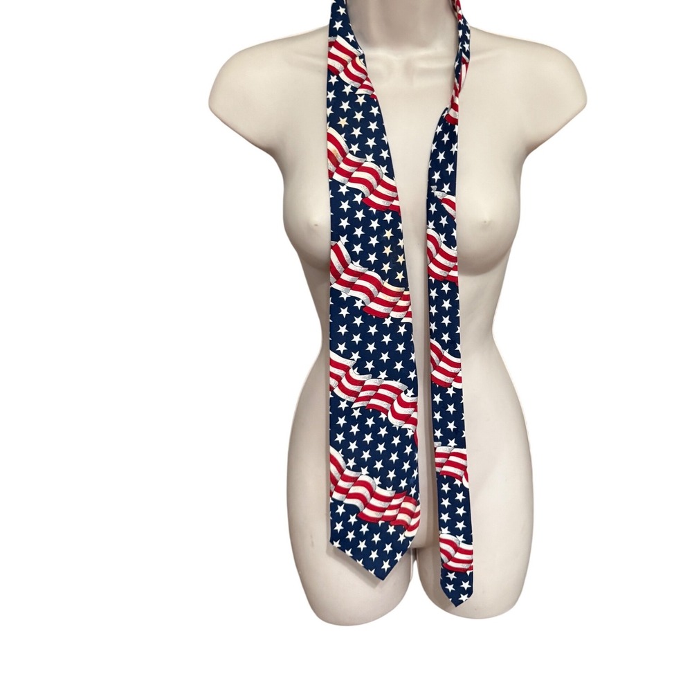 Necktie American Flag Stars One Size Blue Excellent Patriotic‎ USA
